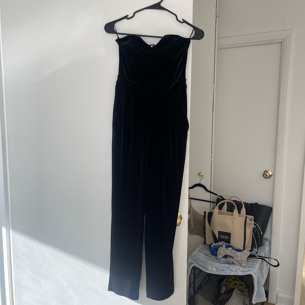 strapless velvet jumpsuit